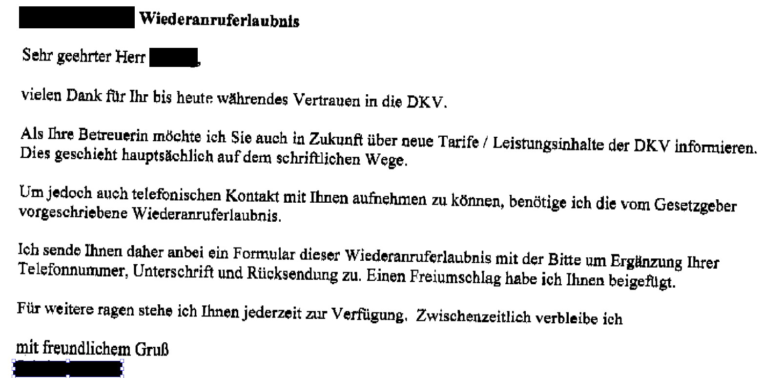 DKV-Grimm Rückwerbungsversuche - Frechheit oder "nur" fehlende Transparenz?